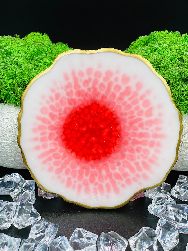 Resin Coaster Kit Resin Coasters Resin Coasters Red Geode Coasters Wedding Drink Coasters Epoxy Resin Flowers Decor