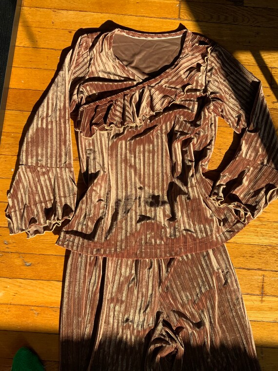 Rare 1990s Vintage Brown Iridescent Velvet 2-Piec… - image 4