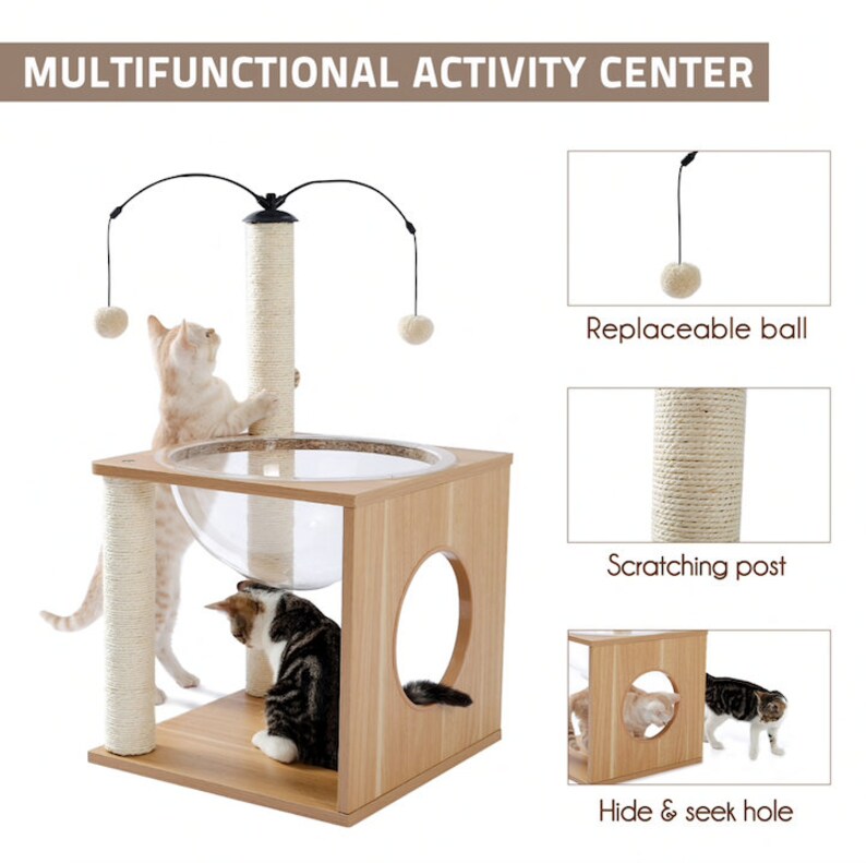 Cat Condo With Cat Scratching Post Modern Cat Play Furniture Etsy