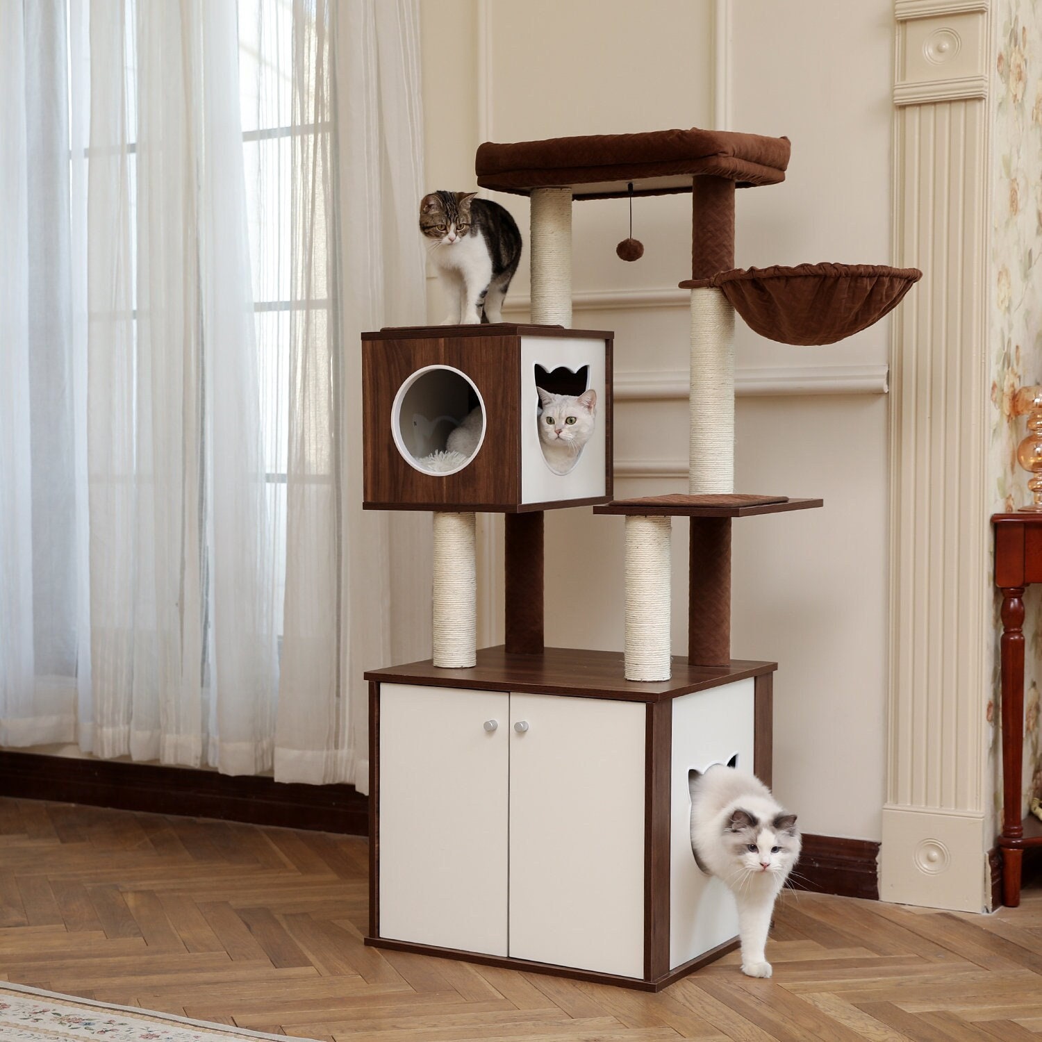 cat tower litter box combo