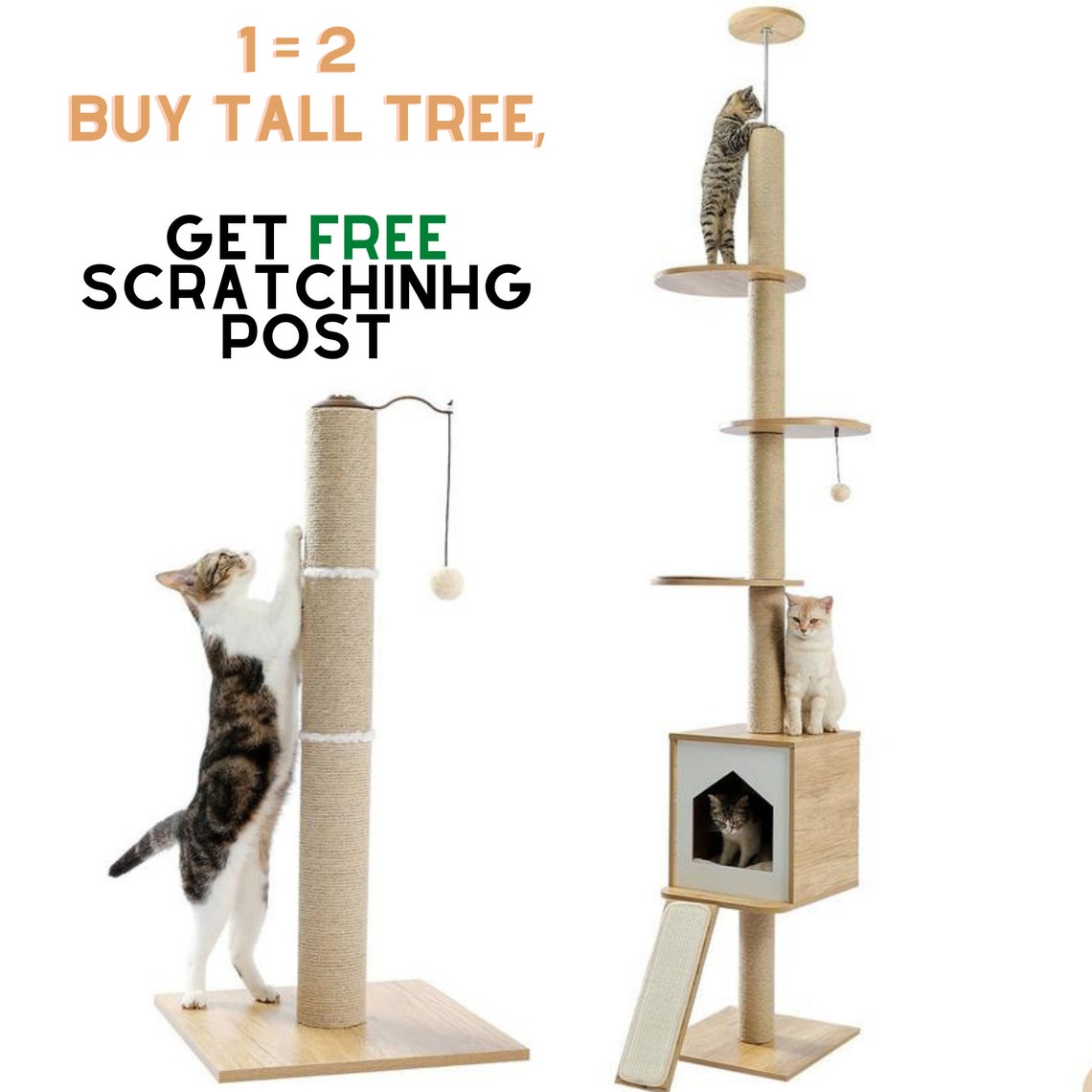 Tall cat scratching post tall cat tower wood cat tree Etsy