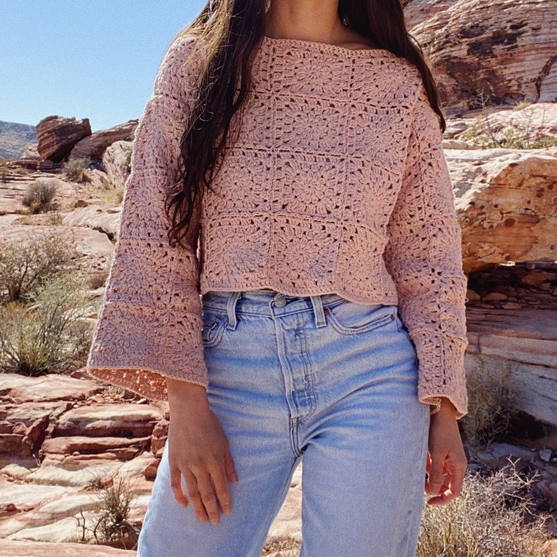 CROCHET PATTERN PDF Crochet Sweater, Granny Square Sweater, Crochet Cropped Sweater image 3