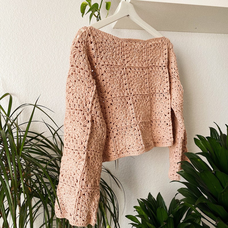 CROCHET PATTERN PDF Crochet Sweater, Granny Square Sweater, Crochet Cropped Sweater image 1