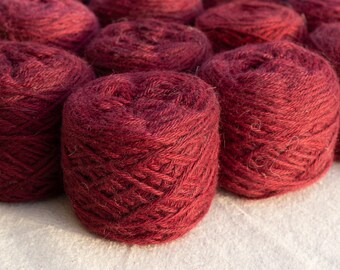 Hand-Dyed Yarn, Plant Dyed Wool, Baby Alpaca, DK Weight, Burgundy Red, 50g Cake