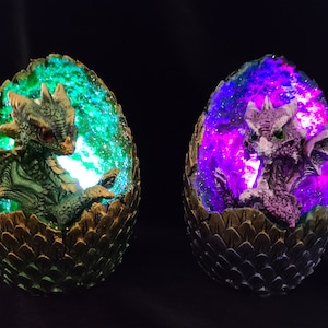 Lighted (LED) Green or Purple Baby Dragon in Egg