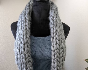 Grandma's hair gray knit infinity scarf | chunky loop scarf | oversized scarf