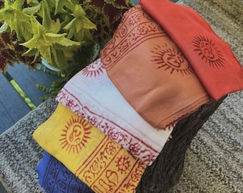 Mantra scarf , meditation scarf , Large om scarf , yoga head wraps , vinayasa scarf , prayer scarf ,  om sarong