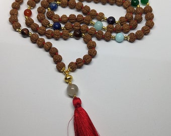 Sieben Chakra Heilung Malas, 5 Gesicht Rudraksha mit sieben Steinen