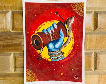 Shiva Damru painting , Original handmade Painting, Shiva Wall Decor, Handmade Spiritual Art, Yoga Gift, Yoga Art