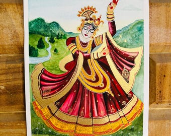 Krishna painting , Original shiva Painting, Dancing Krishna Wall Decor, Handmade Spiritual Art, Yoga Gift, Yoga Art