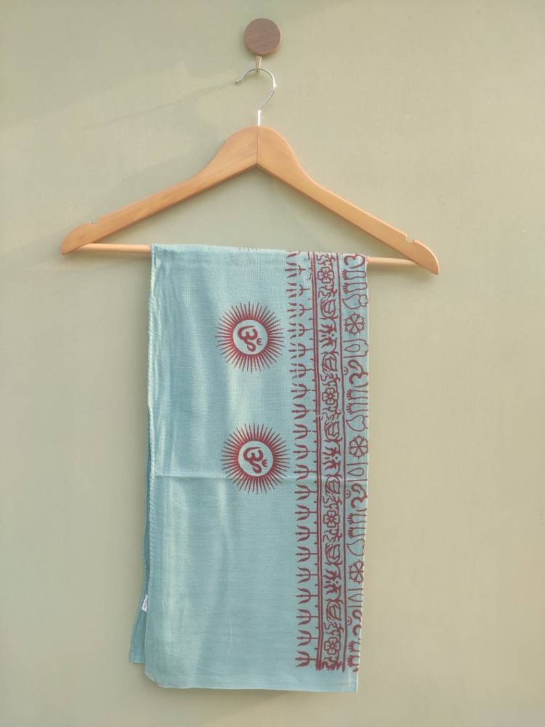 Meditation scarf, Large yoga scarf , Sarong Pareo , Om Yoga shawl Indian mantra print image 7