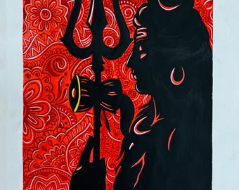 Shiva painting , Original shiva Painting, Shiva Wall Decor, Handmade Spiritual Art, Yoga Gift, Yoga Art