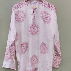 Om Shirt Small size Handmade Vintage Style Clothing , Comfy Boho Style, Unisex Festival Tunic, Unique Hand Block Printed , small size