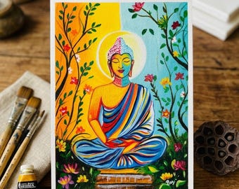 Buddha painting , Original Buddha Painting, Meditating Buddha Wall Decor, Handmade Spiritual Art, Zen Buddhism Gift, Yoga Art