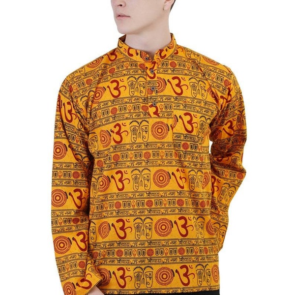 Kurta court droit en coton imprimé Premium Om pour homme