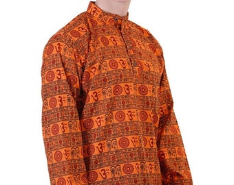 Om Kurta printed , Orange Short Kurta for Men , traditional Hindu kurta