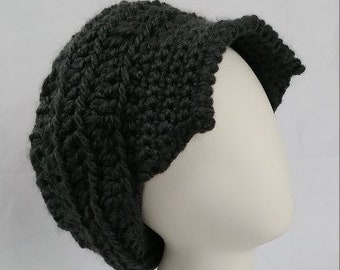 Slouchy Peaked Crochet Cap