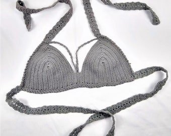 Top de bikini de ganchillo con tirantes de encaje de algodón