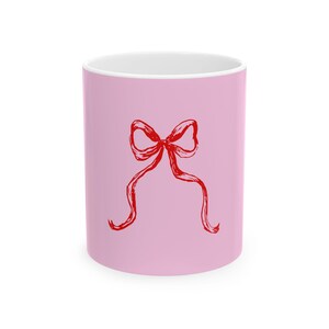 Pink Bow Coffee Mug | Cute Aesthetic Ceramic Mug for Girly Desk Decor & Gift Ideas