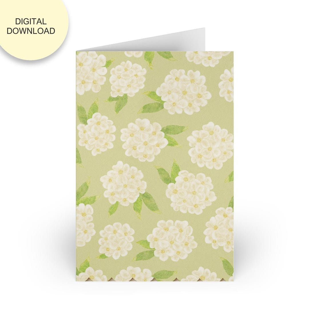 White Hydrangea Card, Hydrangea Pattern Printable Greeting Card ...