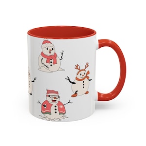 Snowman Christmas Mug | Cute Holiday Coffee Cup with Red or Black Interior | 11oz & 15oz Ceramic Mug Gift for Winter