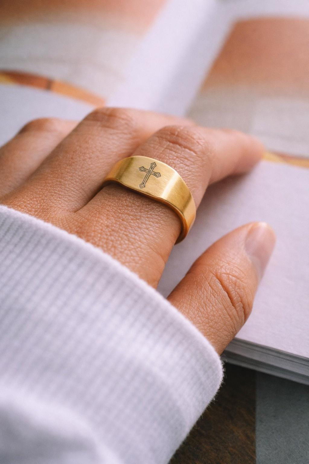 Catholic Ring Gold, Cross Signet Ring, Faith Ring, Gold Cross Ring ...