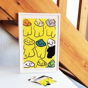 Ilustración habitación infantil - original cartel amarillo de un dibujo del personaje Glumo