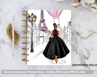 Woman in Black Dress| Paris Happy Planner Printable Cover|Happy Planner Printable Dashboard|Instant Download