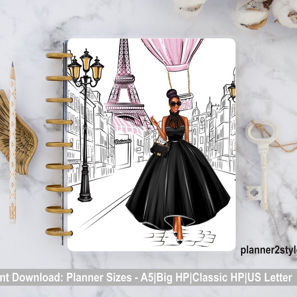 Woman in Black Dress| Paris Happy Planner Printable Cover|Happy Planner Printable Dashboard|Instant Download