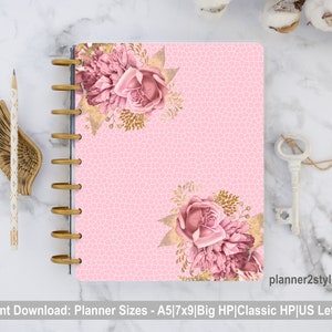 Pink Florals Happy Planner Cover| HP Printable Cover| Florals Planner| Planner Dashboards| Digital Download|Printable Planner Cover