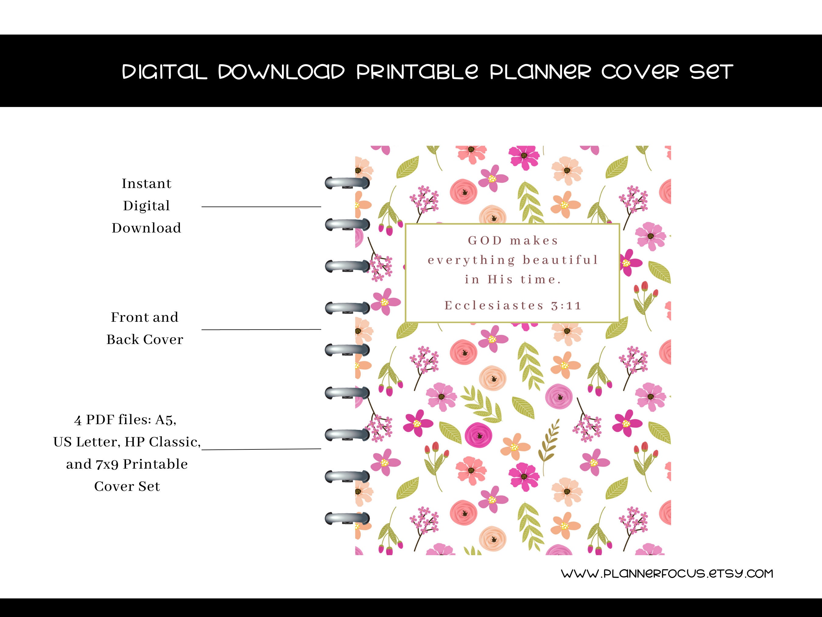 Printable Floral Planner Cover Printable Planner Covers Happy Planner Cover Erin Condren Planner ...