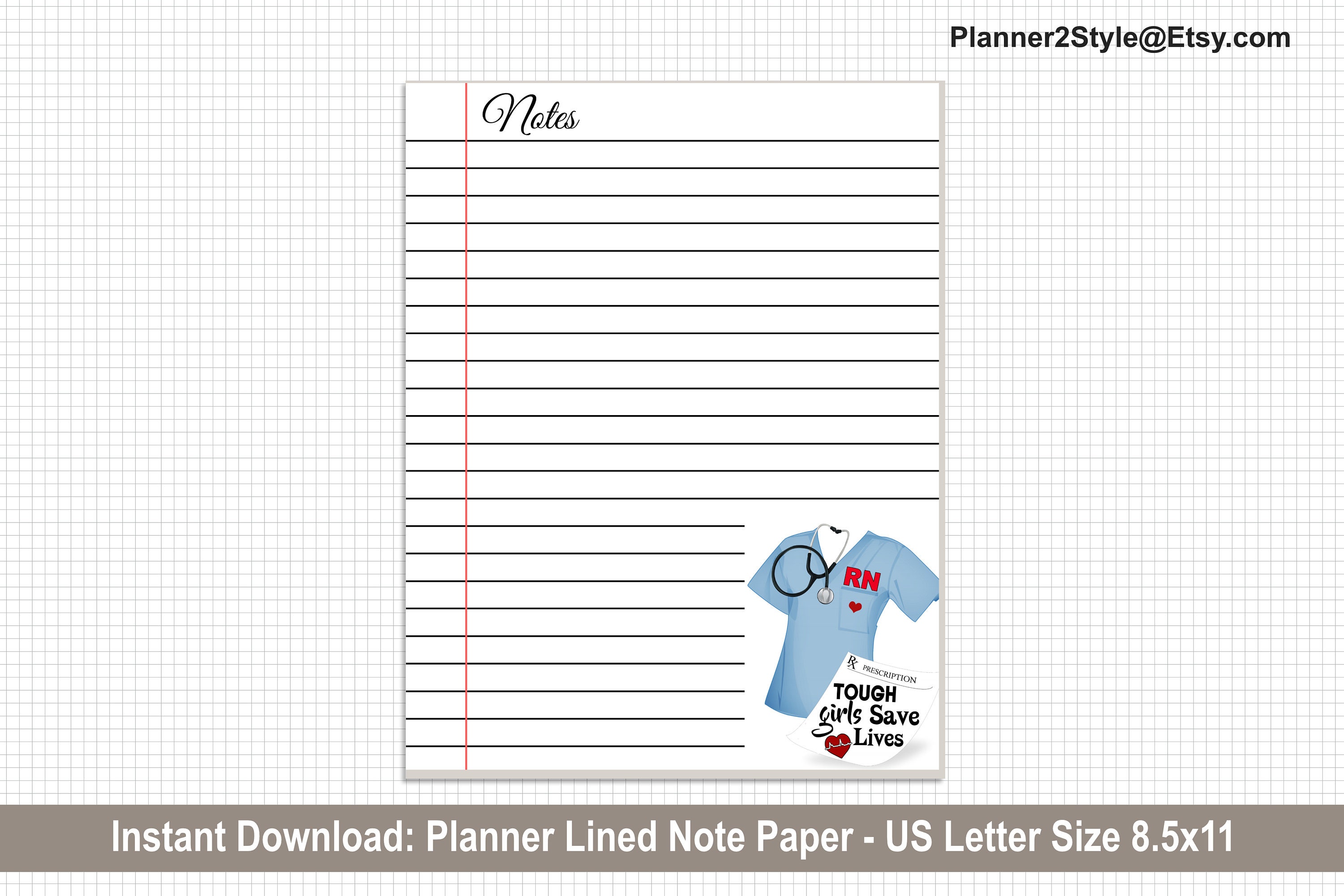 8.5 x 11 Lined Note Paper RN Nurse Lined Paper Happy Etsy