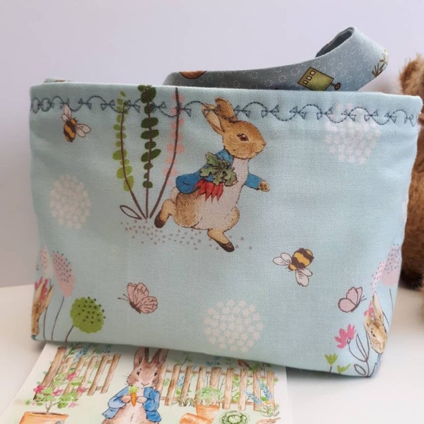 Peter Rabbit Baby Bag, Baby reversible bag, Bamboo and cotton wadding, decorative embroidery, soft carry handles