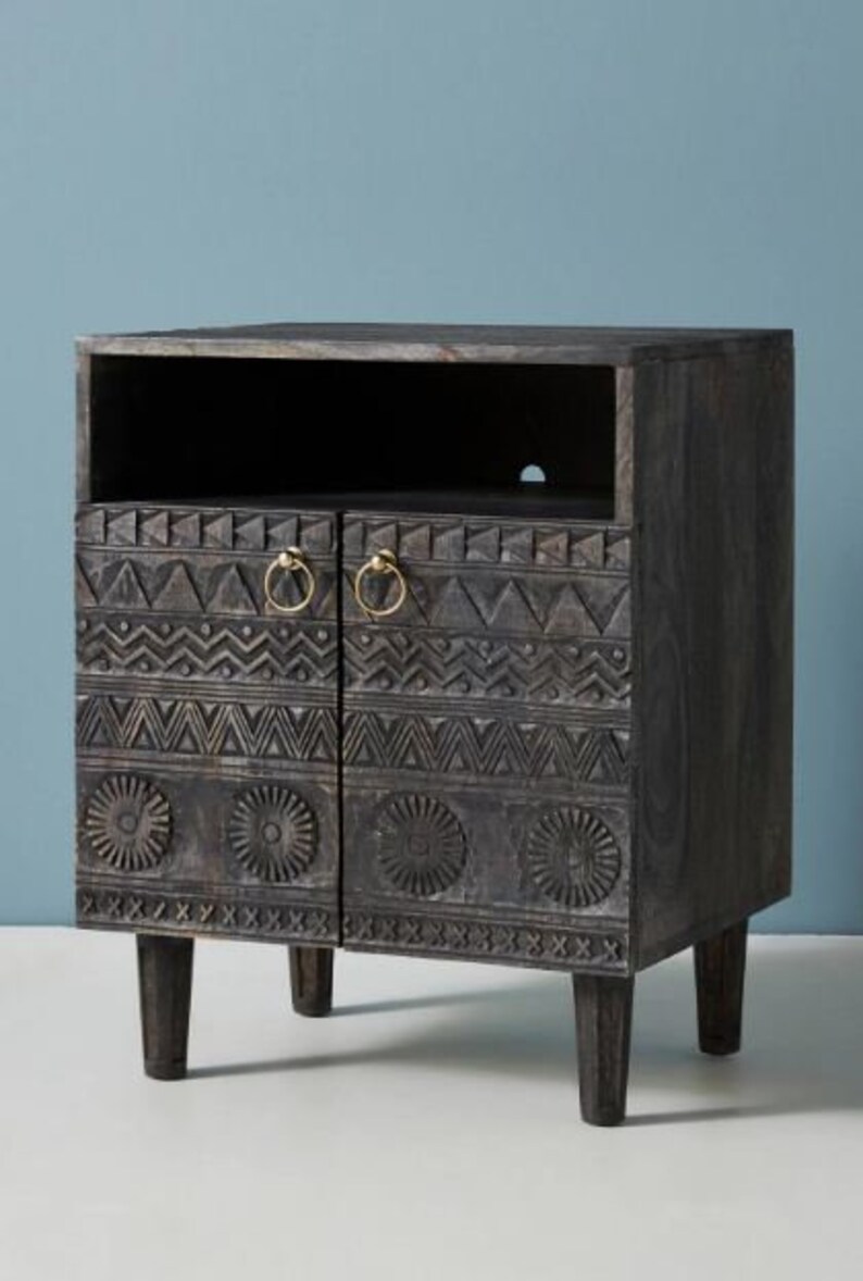 Black Mango Wood Bed Side Handmade Indian Furniture Hand Etsy