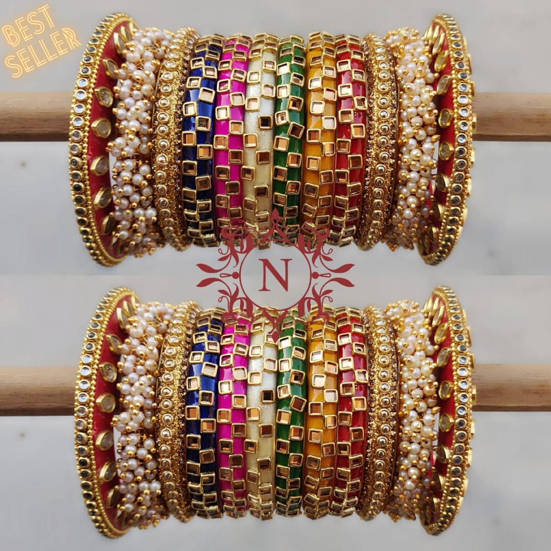 Buy Multi Color Heavy Work Bangles Indian Bridal Chura Punjabi ...