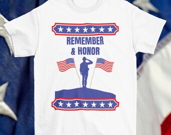 メモリアルデーシャツ、ユニセックスTシャツ、記憶と名誉、愛国心、アメリカ、米国、アメリカ人、赤、白、青