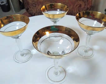 Beautiful Midcentury Vintage Avitra wide gold band cocktail/champagne glasses