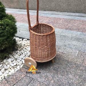 Rattan Shopping Trolley, Wicker Shopping Trolley With Handle, Wheel  Shopping Basket, Cart on Wheels Woven Basket, Adult/baby Woven Trolley 