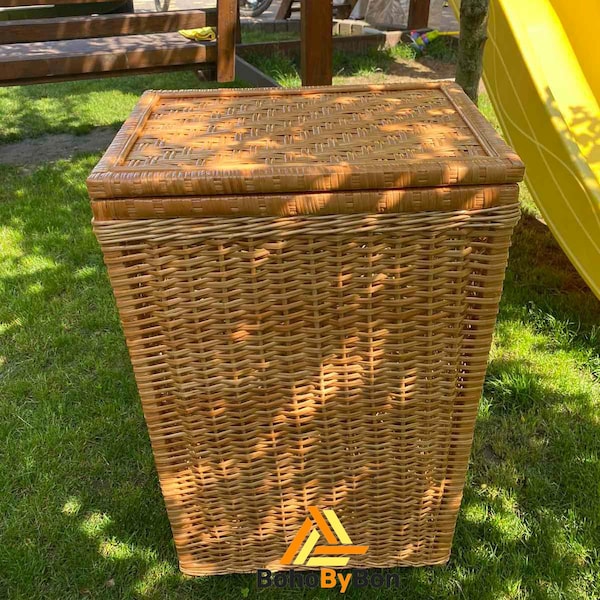 Wicker Laundry Basket, Large Rectangular Basket with Lid, Rattan Laundry Basket, Laundry Hamper, Wicker Bathroom Basket, Wicker Storage Bin