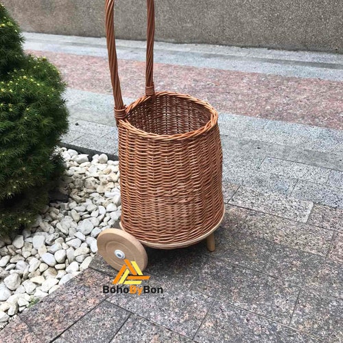 Rattan Shopping Trolley Wicker Shopping Trolley With Handle Etsy