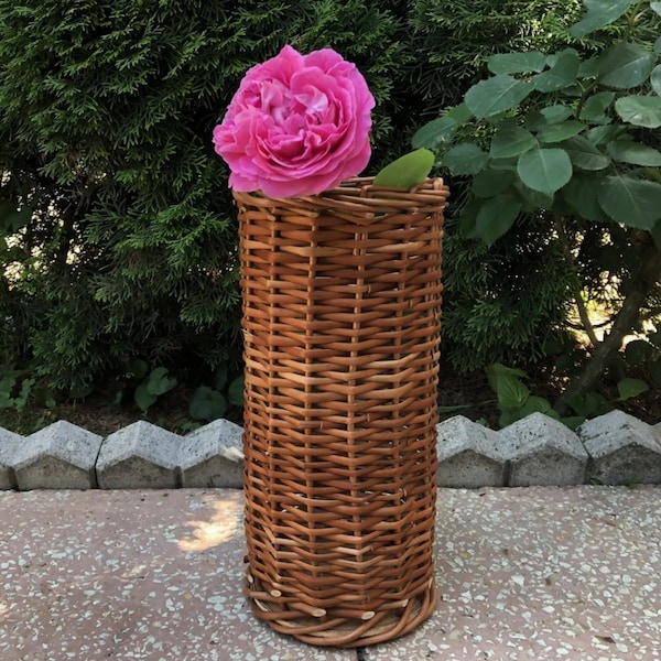 Small Vase Boho, Living Room Flower Vase, Round Vase for Flowers, Custom Vase Decor, Handmade Basket Vase, Dry Flowers Vase Room Decor