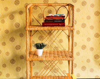 Wicker Shelving Unit, 50th Birthday, Wicker Shelf, Wicker Rattan Shelf, Wood Shelving, Rattan Shelf, 50th Birthday Gift for Women, Custom