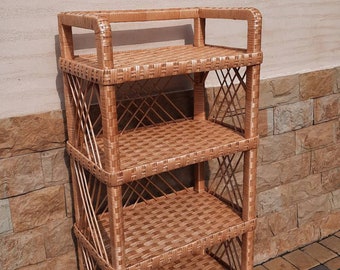 ラタン製本棚、籐製自立式本棚、手作りラタン棚本棚、ボヘミアン