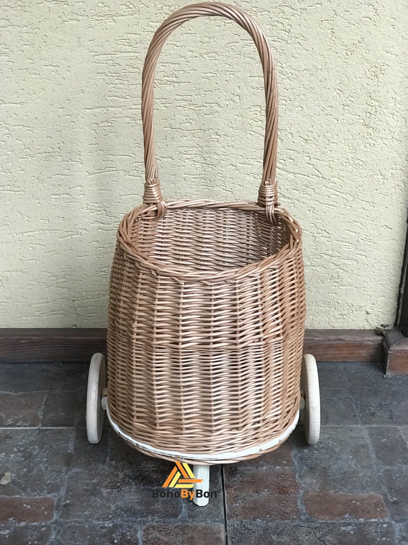 Handmade Wicker Shopping Trolley With Handle Woven Shopping Etsy