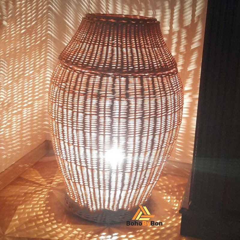 Wicker Lampshade with Wooden Base 