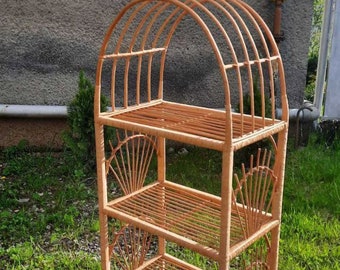 Wicker Shelf with Arch Top, Wicker Cabinet, Rattan Etagere, Housewarming Gift, Wood Cabinet, Wicker Shelving Unit, Boho Decor Living Room
