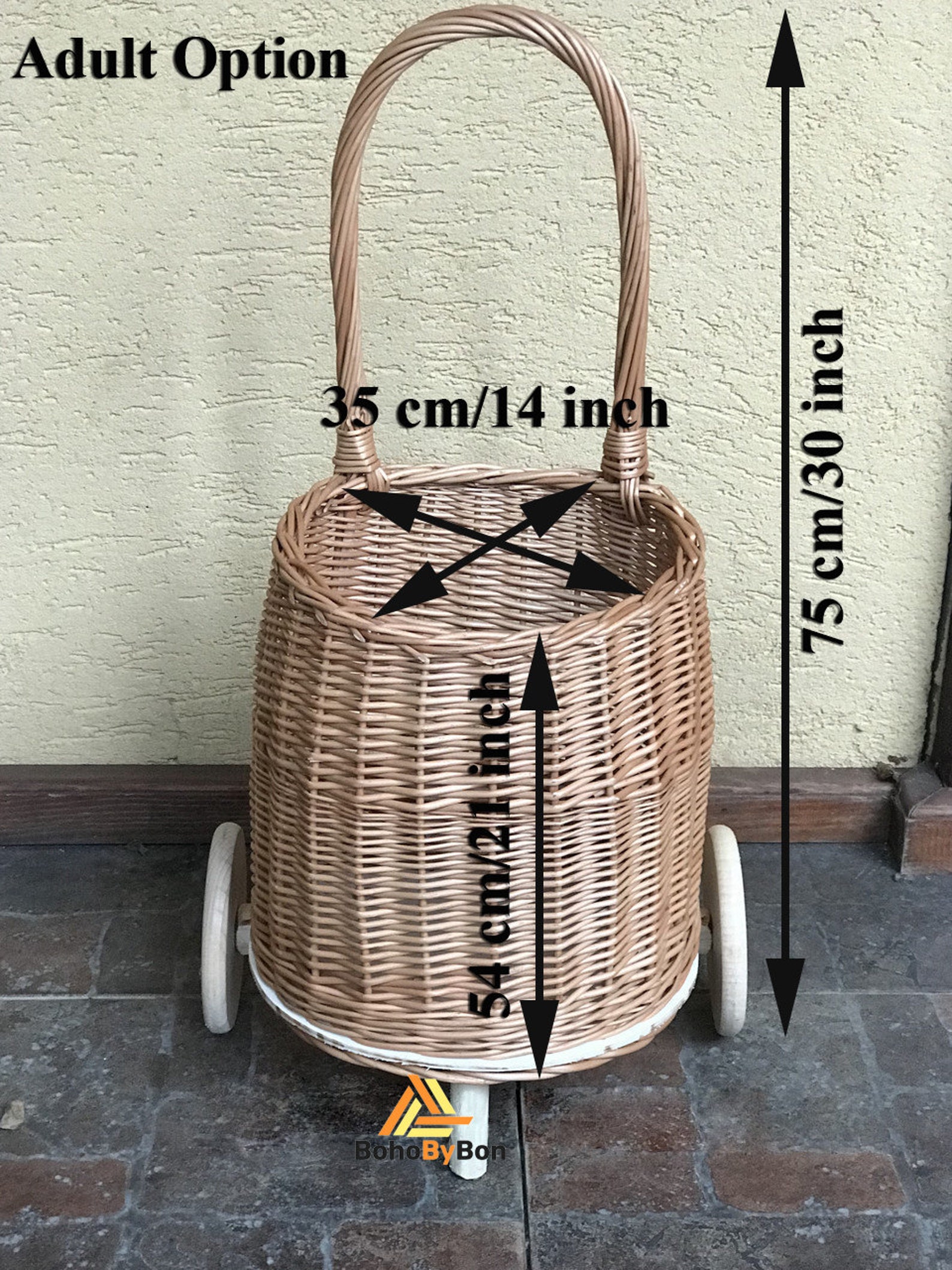 Handmade Wicker Shopping Trolley With Handle Woven Shopping Etsy