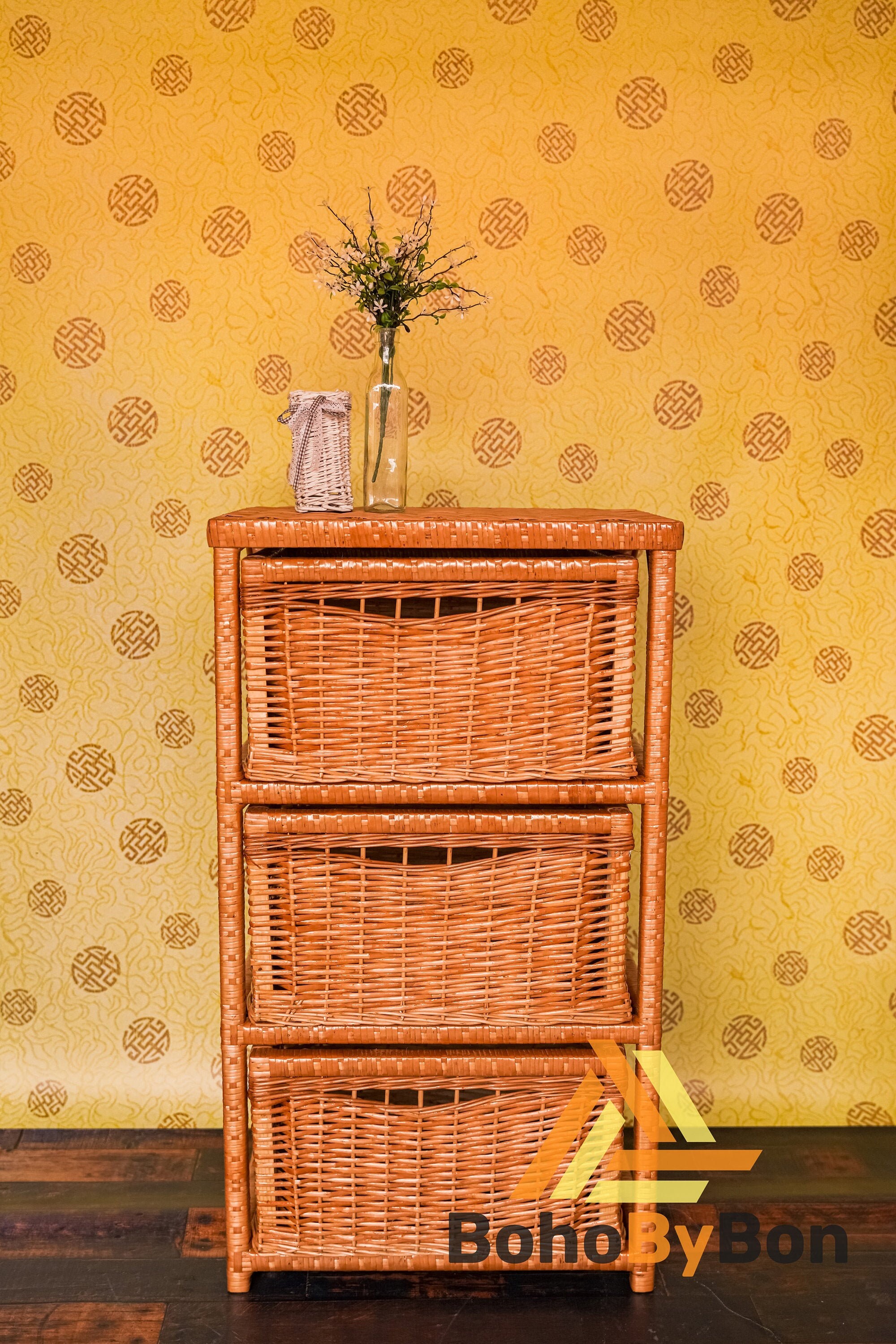 Chest of Drawers Boho Dresser Wicker Storage Bedroom Etsy