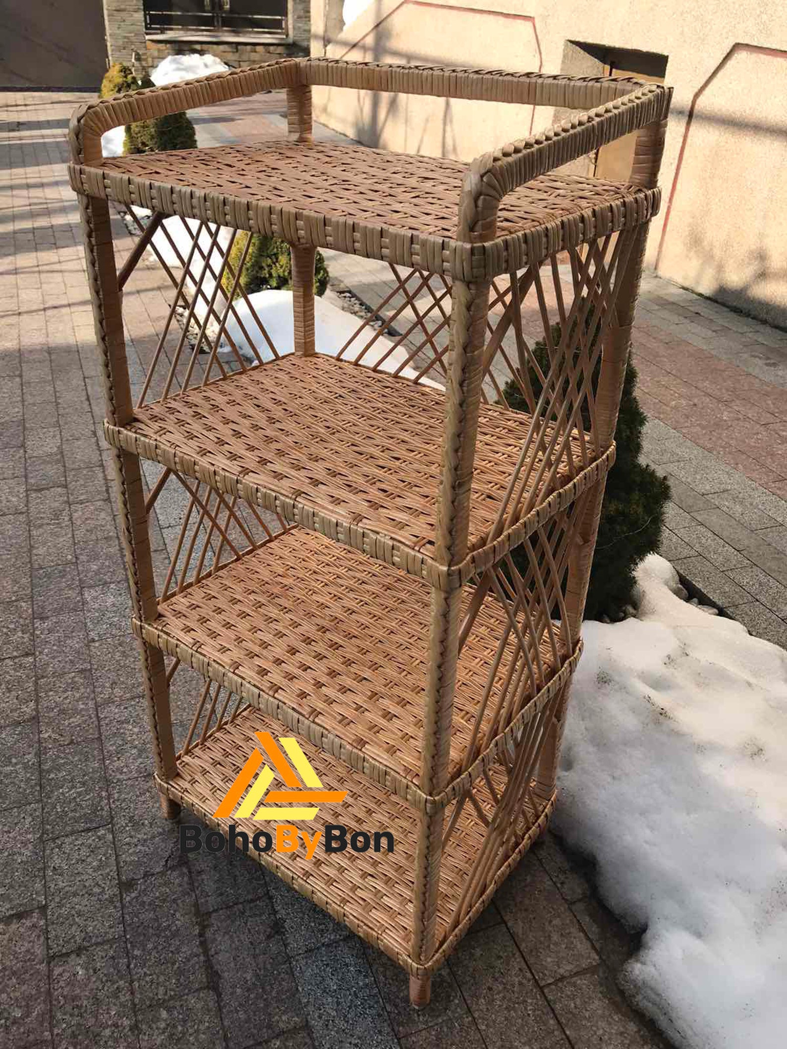 Rattan Shelving Unit Shelving Wood 4 Tier Wicker Shelving Etsy