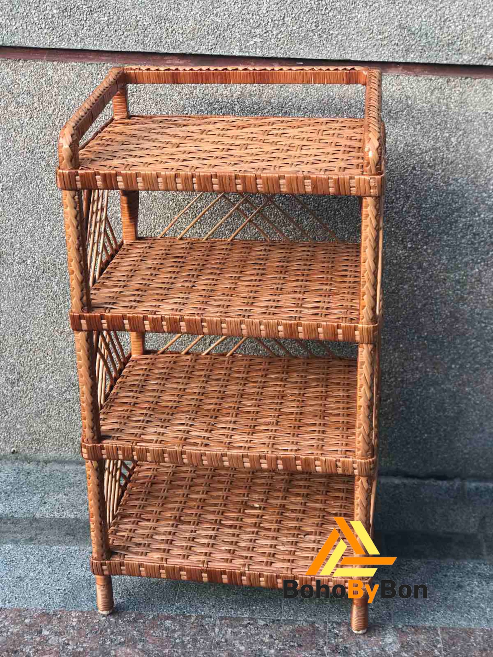 Rattan Shelving Unit Shelving Wood 4 Tier Wicker Shelving Etsy